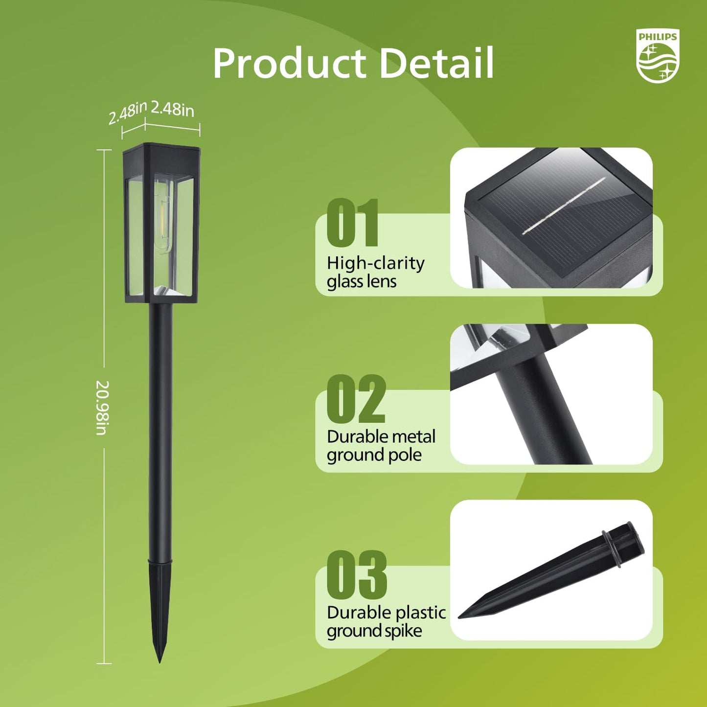 Philips 8 Packs Solar Pathway Lights Outdoor, Glass Metal Led Garden L