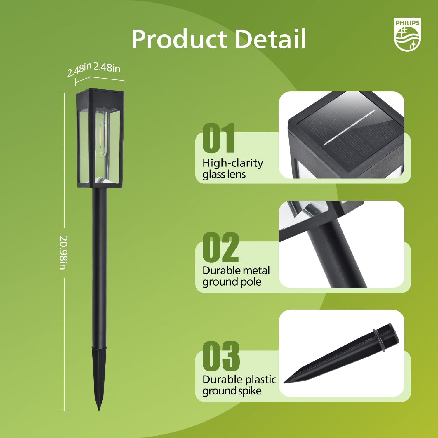 Philips 8 Packs Solar Pathway Lights Outdoor, Glass Metal Led Garden L