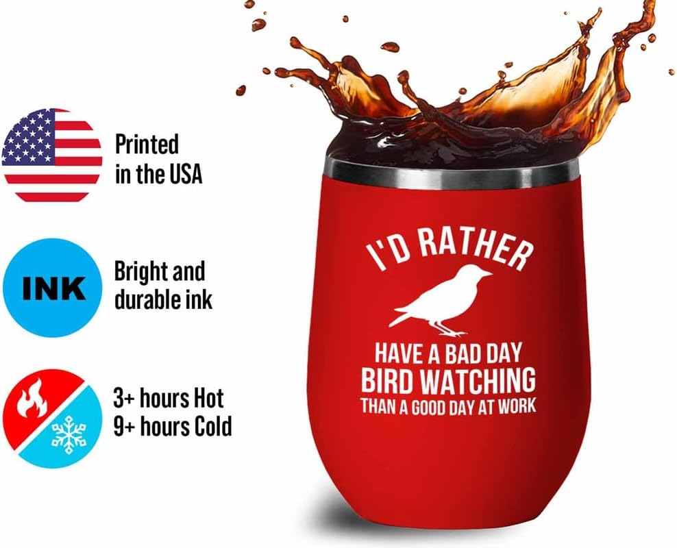 Birding Red Edition Wine Tumbler 12oz - Bad day bird watching - Bird Feeder Backyard Birdwatcher Gifts Birding Bird Lover