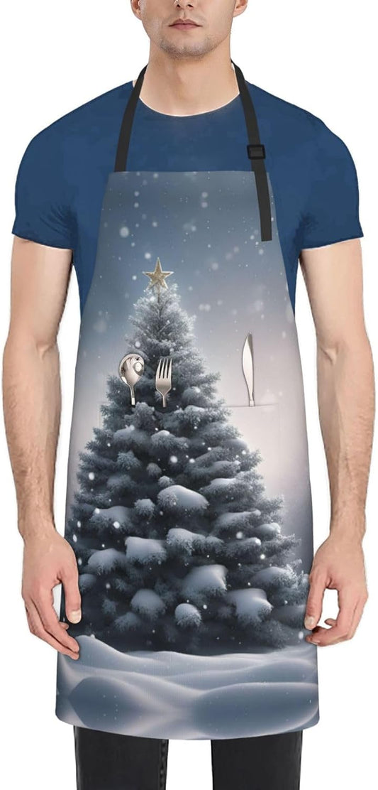 Christmas Tree Snow print Waterproof chef's apron with pocket apron for kitchen cooking baking barbecue and gardening