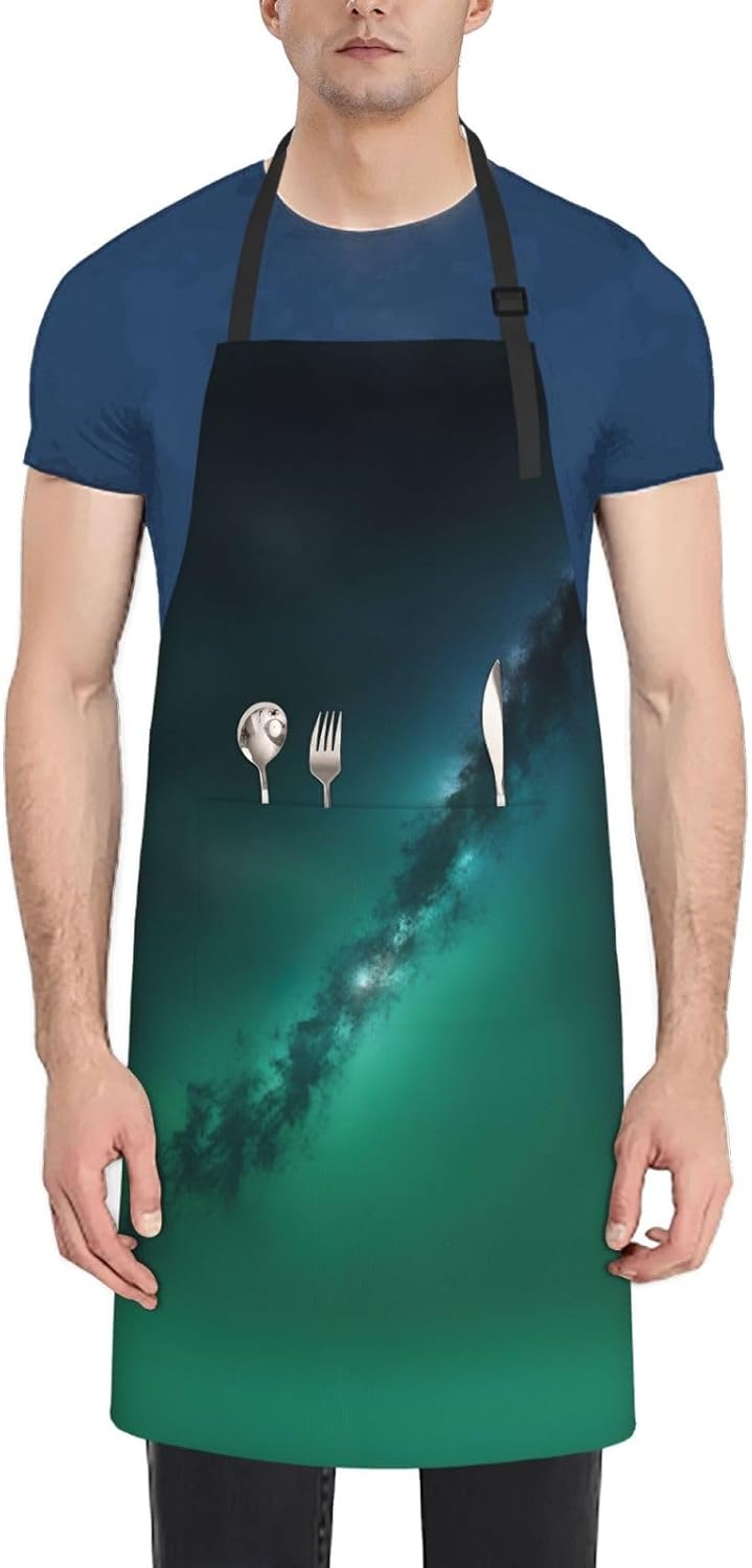 Galaxy Green print Waterproof chef's apron with pocket apron for kitch