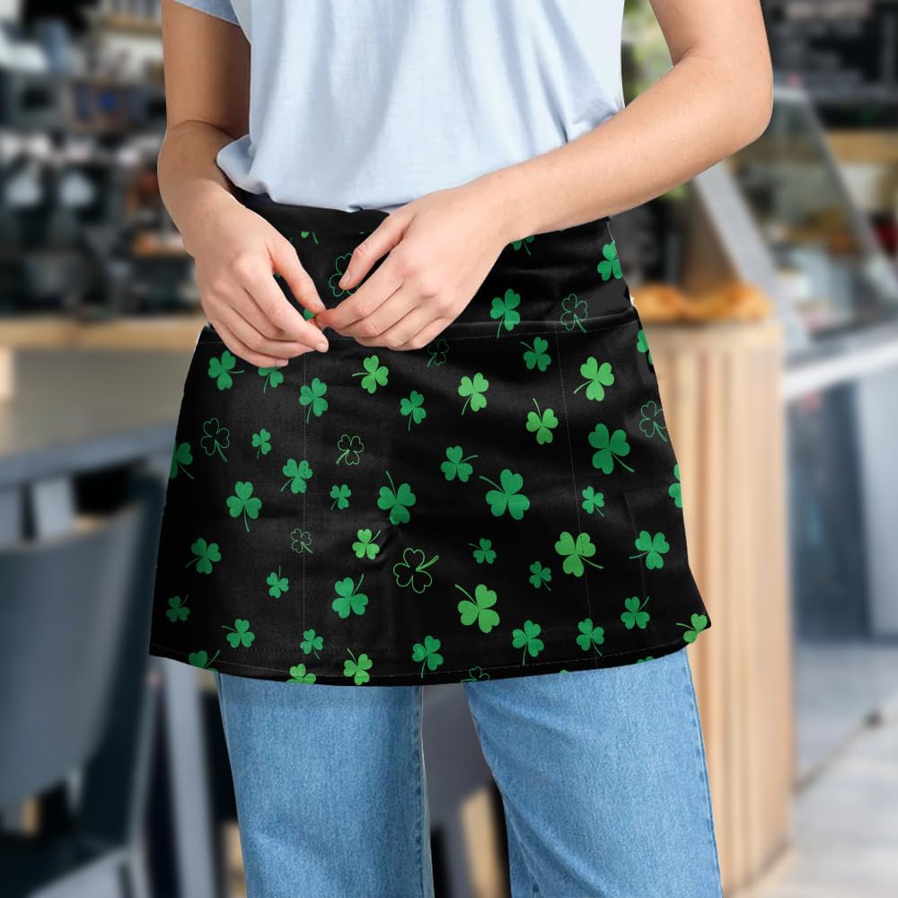 WIRESTER Unisex Waitress Apron for Servers, Half Waist Apron With 3 Po
