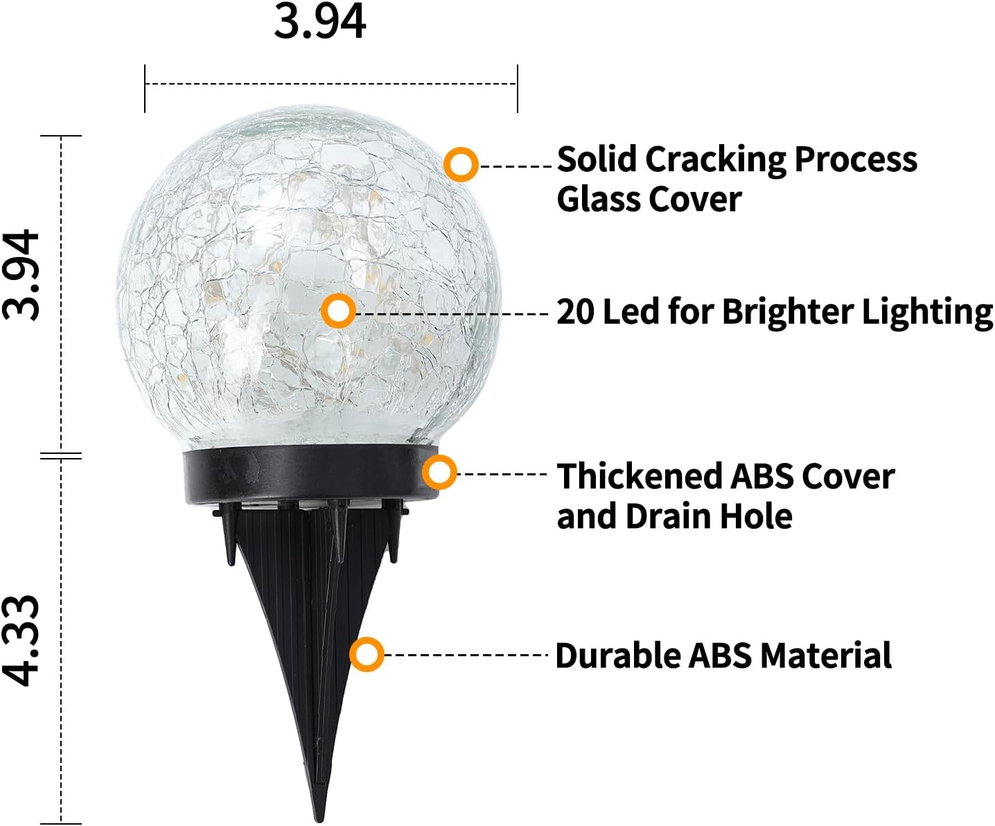 Solar Globe Lights Outdoor Waterproof-Solar Balls Garden-Cracked Glass