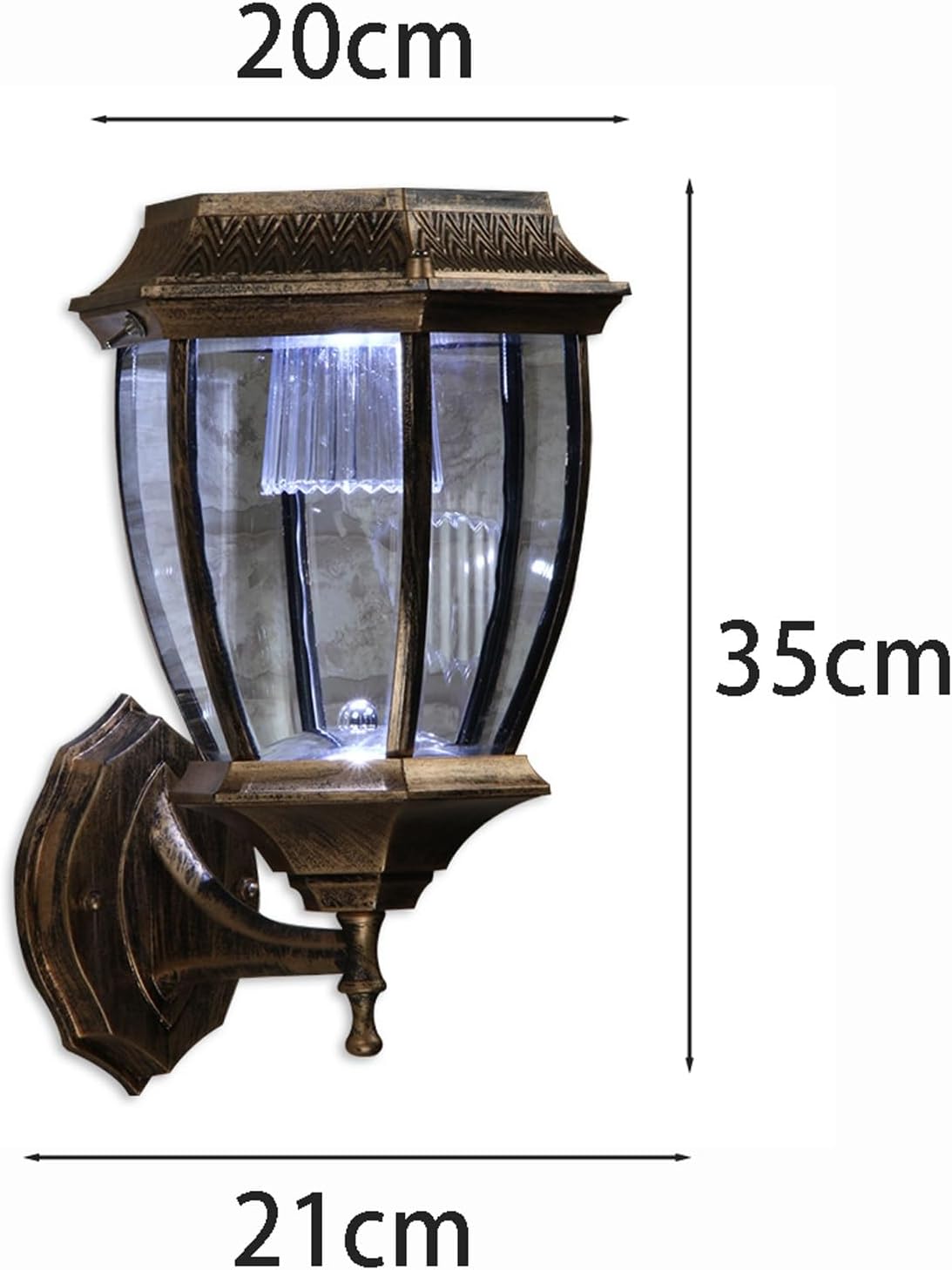 Solar Outdoor Wall Light, European Exterior Wall Sconce, Porch Wall Lantern, Retro Aluminum with Glass, Waterproof Fixture for Villa, Garden, Patio, Front Door, Balcony Area Cottage