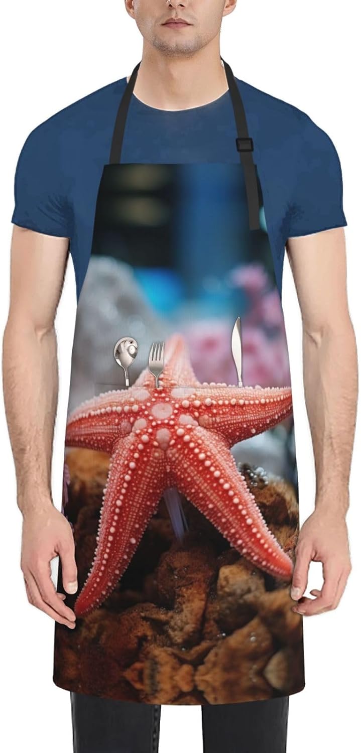 Umbrellas Starfish print Waterproof apron with pocket adjustable cooki