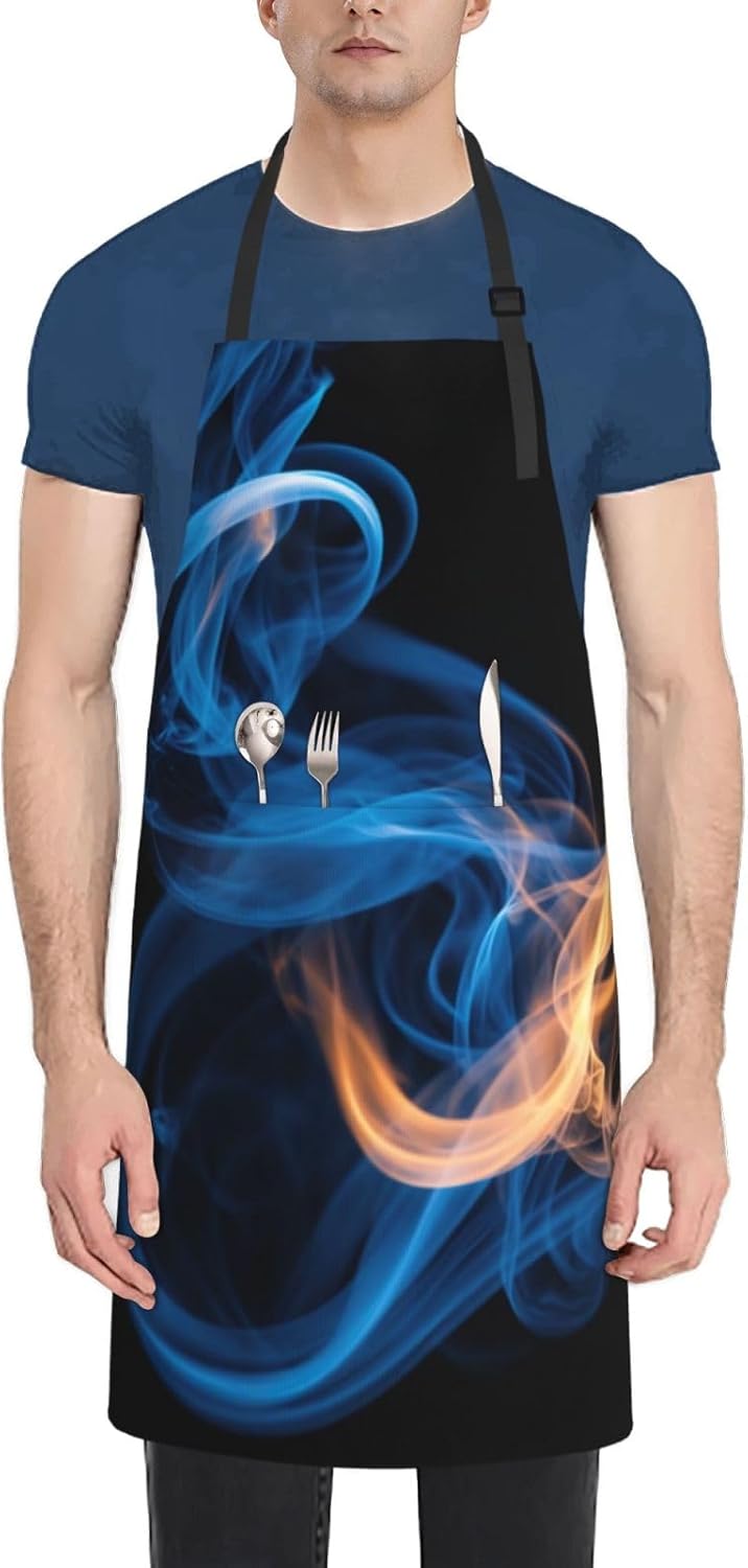 Blue Flame print Waterproof chef's apron with pocket apron for kitchen