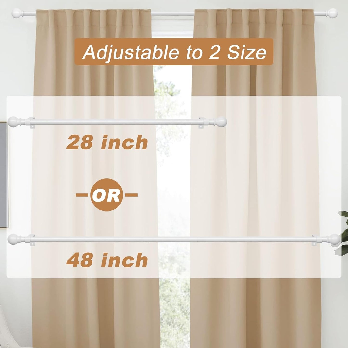 White Curtain Rods for Windows 28 to 48 Inch, Heavy Duty Curtain Rod Set with Brackets, Decorative Adjustable Curtain Rods for Bedroom, Living Room, 5/8" Metal Drapery Rod
