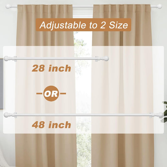 White Curtain Rods for Windows 28 to 48 Inch, Heavy Duty Curtain Rod Set with Brackets, Decorative Adjustable Curtain Rods for Bedroom, Living Room, 5/8" Metal Drapery Rod