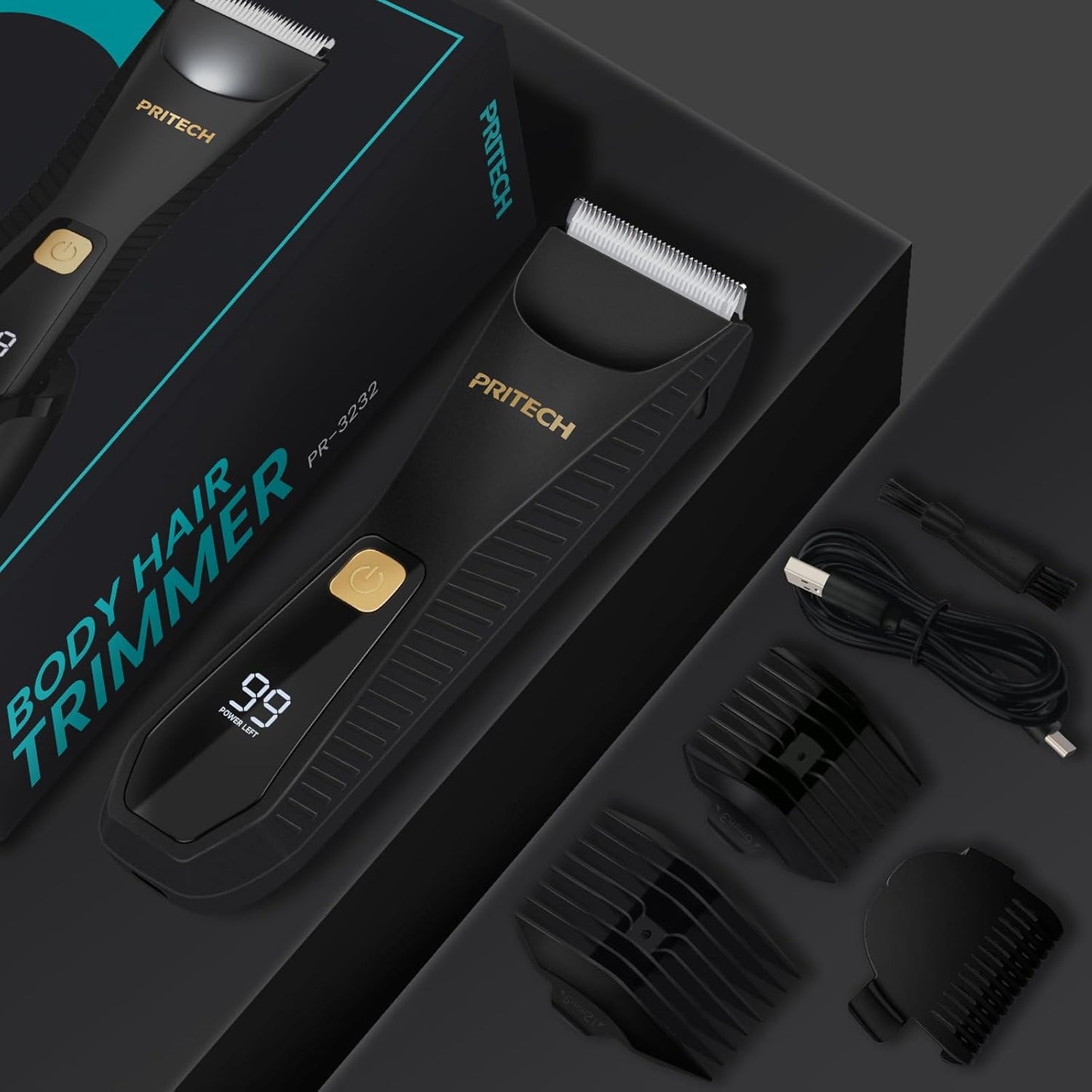 PRITECH Manscape Body Hair Trimmer for Men - Waterproof Pubic Hair Bal