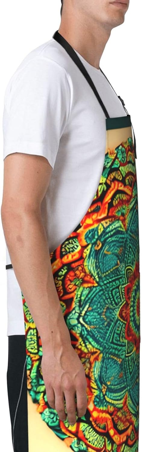 YANYU Mandala Print 28x33 In Kitchen Apron Stylish Chef Apron with Pockets for Cooking Baking Painting