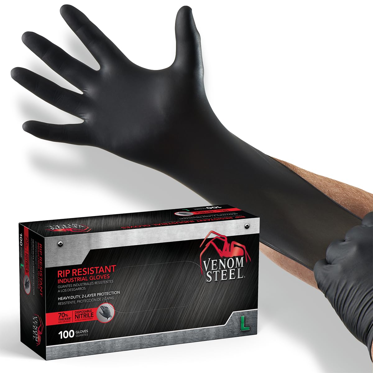 Venom Steel Industrial Nitrile Gloves, Chemical Resistant Disposable B