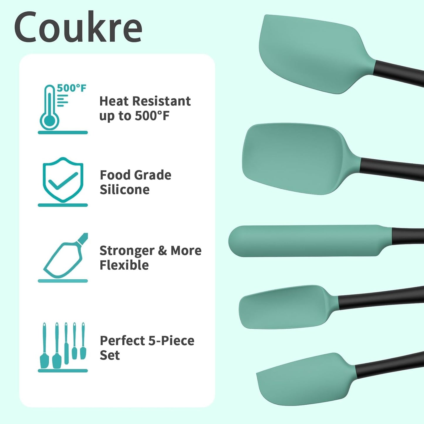 Coukre Silicone Spatula Set of 5,High Temperature Resistant, Food Grad
