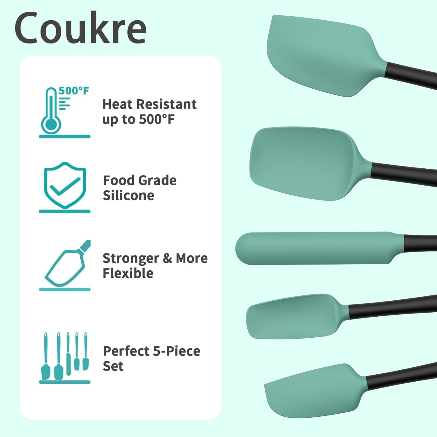 Coukre Silicone Spatula Set of 5,High Temperature Resistant, Food Grad