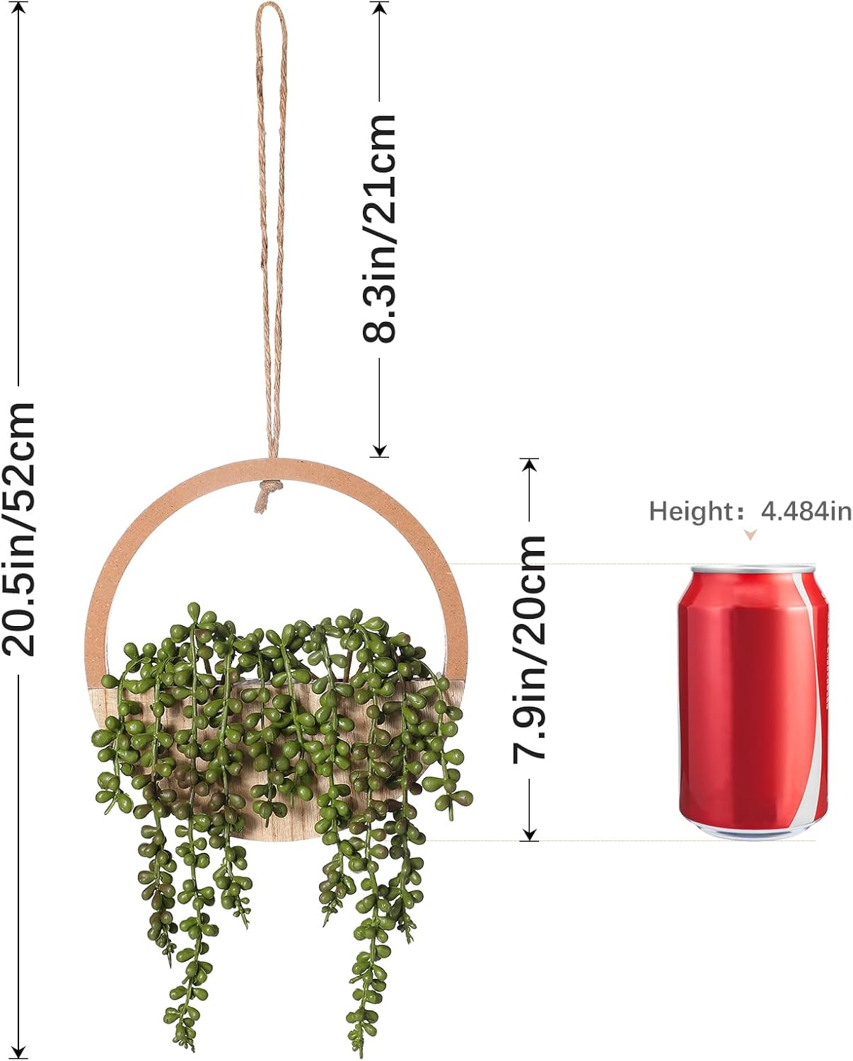 JUSTOYOU 2pcs Fake Hanging Plants Artificial Succulents Wooden Hanging Planter Artificial String of Pearls with Pot and Lanyard for Living Room Bathroom Indoor Outdoor Boho Wall Decor
