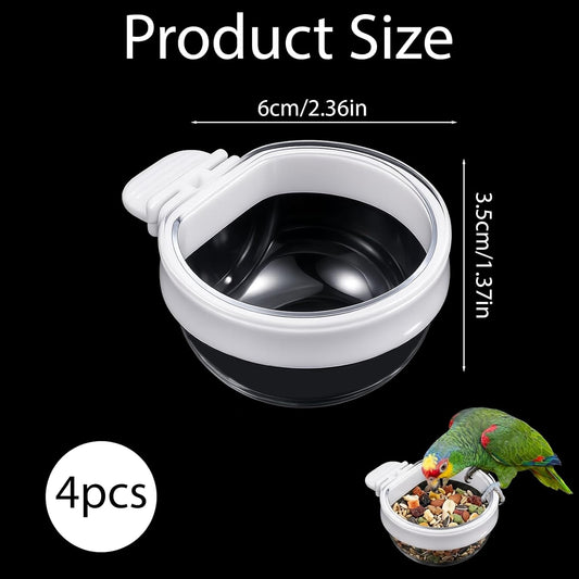 4 Pack Detachable Transparent Bowl, Bird Food Bowl, Plastic Food Cup, Convenient Hanging Seed, Water Feeder for Parrot Canary Finch Small Size Bird