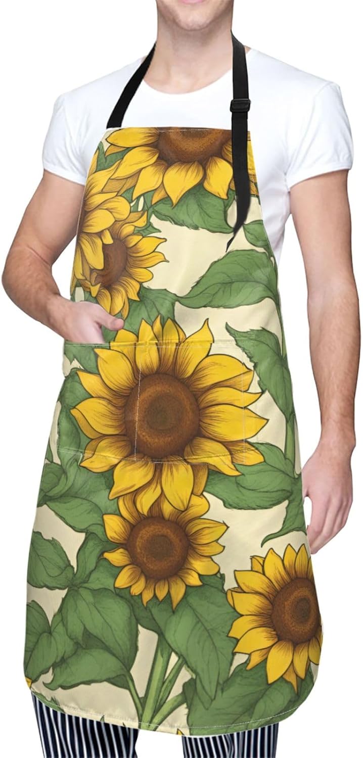 YANYU Sunflower Print 28x33 In Kitchen Apron Stylish Chef Apron with P