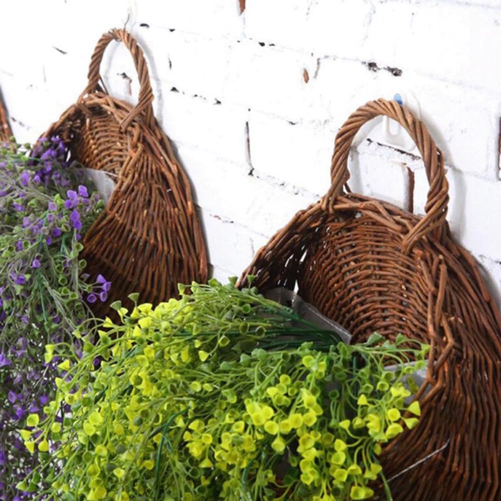 Rattan Planter, Wall Hanging Planter, Rattam Basket, Garden Pots, Wall Mount Vase for Vine Plants, Brown Color, 32x38cm