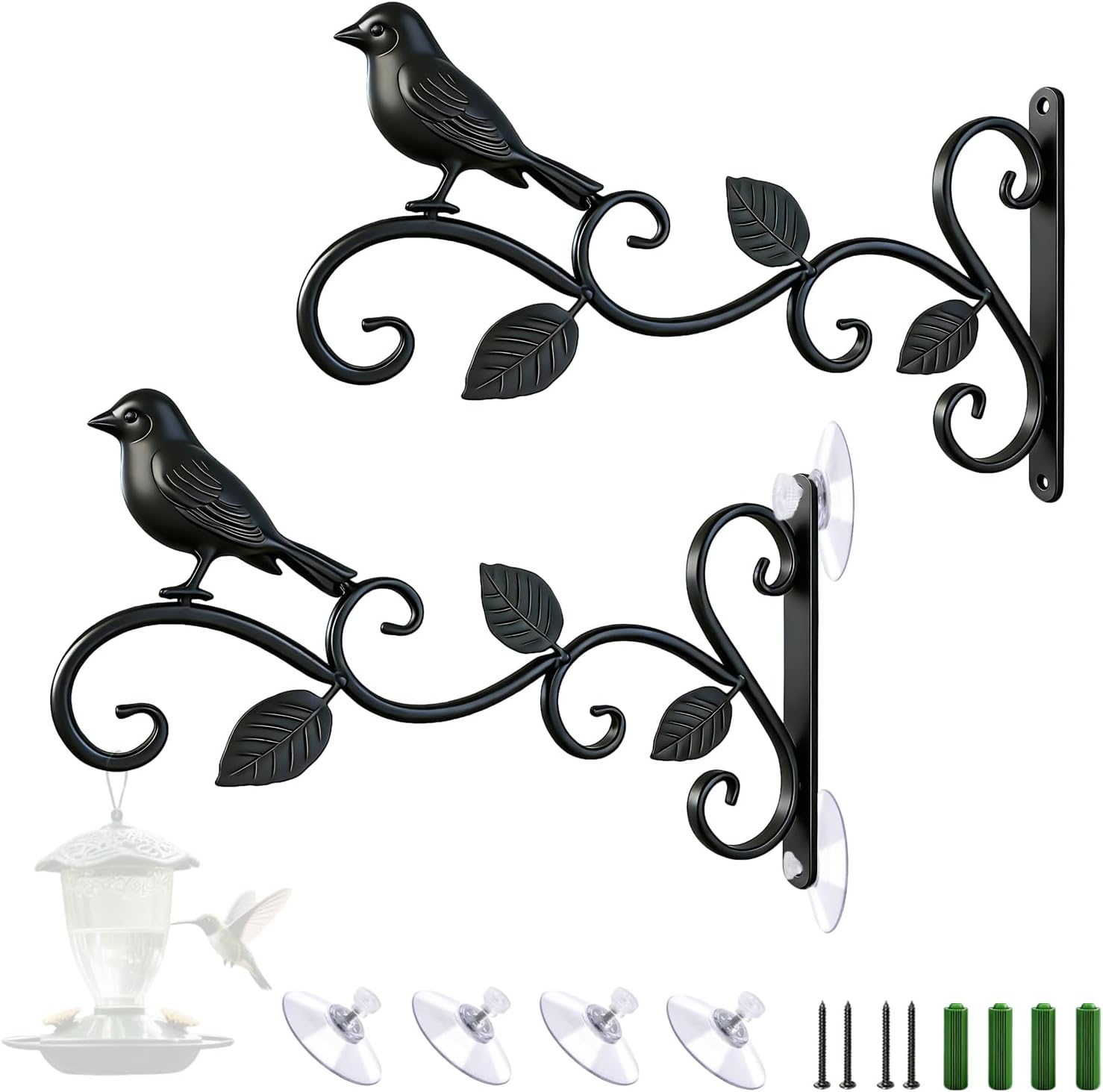 2-Pack Heavy Duty Window Suction Hooks Vine Design Hummingbird – Stron