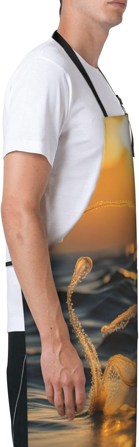 Mermaid Tail print Waterproof chef's apron with pocket apron for kitchen cooking baking barbecue and gardening
