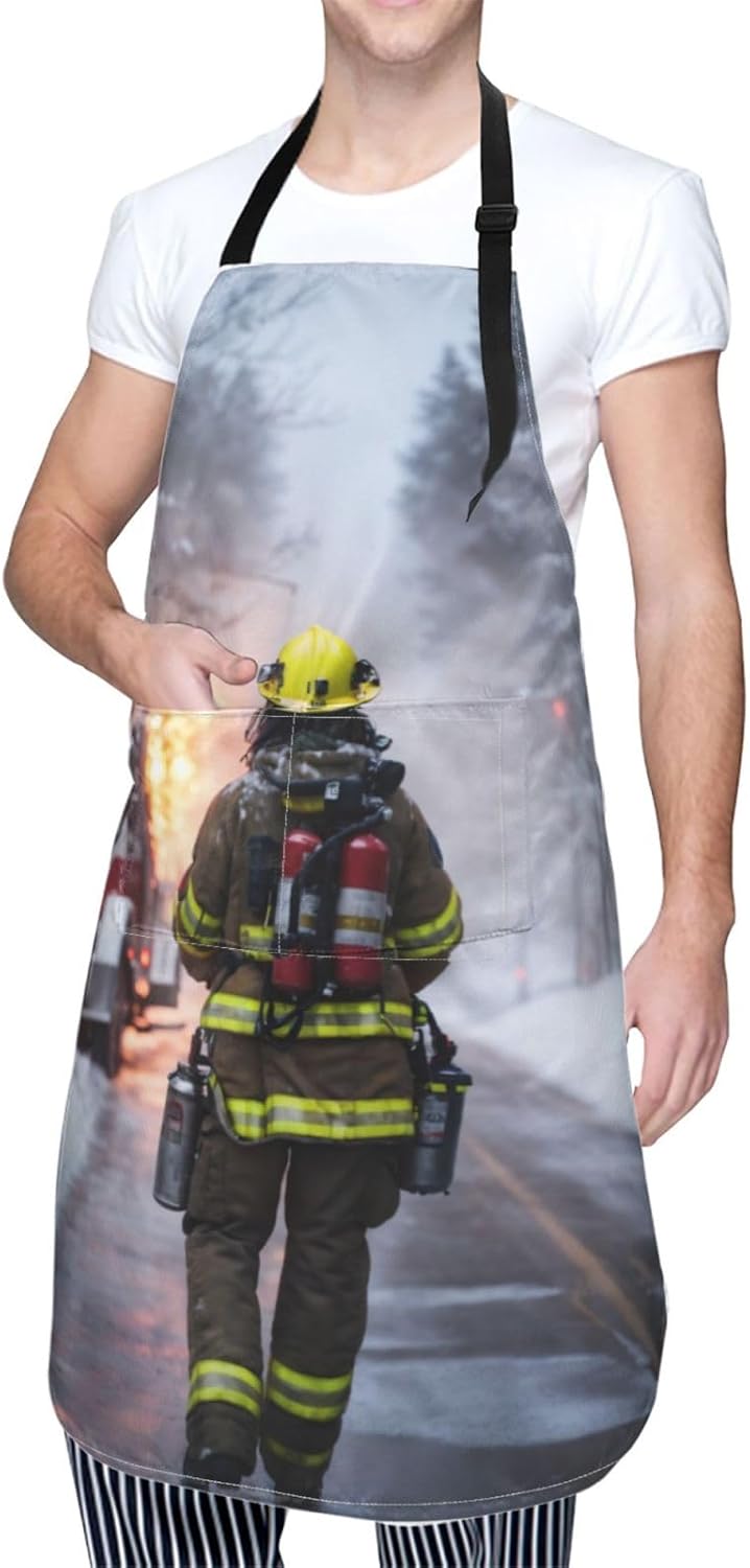 Firefighter Fireman Flame print Waterproof chef's apron with pocket apron for kitchen cooking baking barbecue and gardening