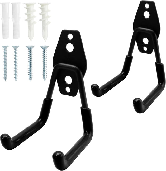 Uenhoy 2 Pack Heavy Duty Garage Storage Hooks, Wall-Mount Garage Tool Organizer, Small U Shape Utility Hanger Hooks for Garden Tool, Ladders, Garden Hose, Bikes, Black