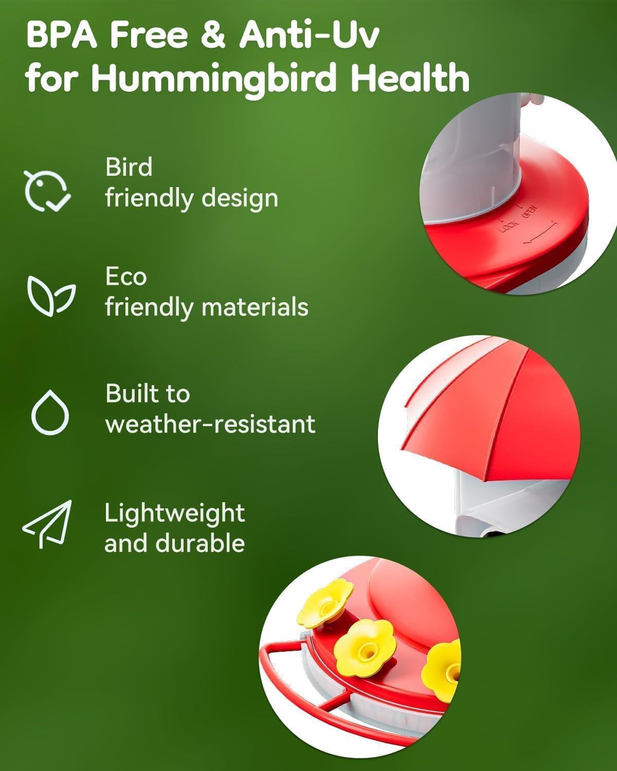 LongPlus® Hummingbird Feeder with Camera, Ant Moat, Bee Proof, Bird Feeder with Camera, Bird Watching Camera with 3 Feeding Ports, Instant Notification, Ideal Gift