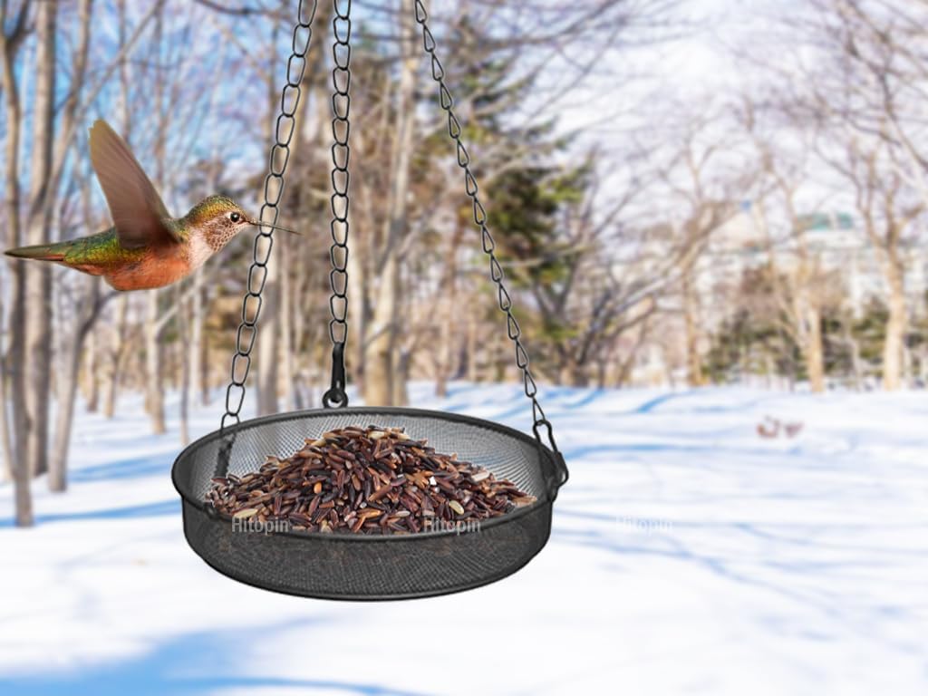 2PCS Hanging Bird Feeder with Tray, Hanging Tray Wild Bird Feeder, Metal Mesh Hanging Bird Feeders, Platform Bird Feeder Tray,Metal Bird Feeder Tray,for Garden,Terrace,Farm,Outdoor (Black)