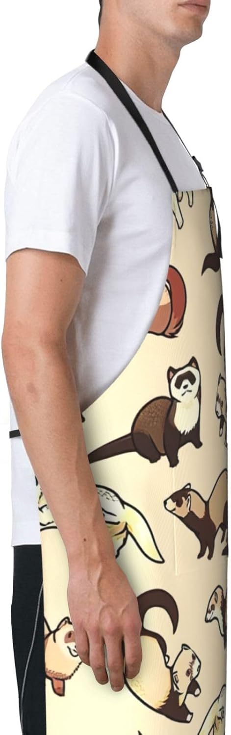 Hairy Ferret Print Laundry apron 28x33 In Waterproof Kitchen Apron with Pockets for Cooking Baking
