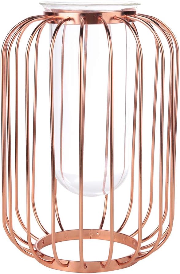 Lantern Shaped Wrought Iron Vase with Glass, Creative Simple Design fo
