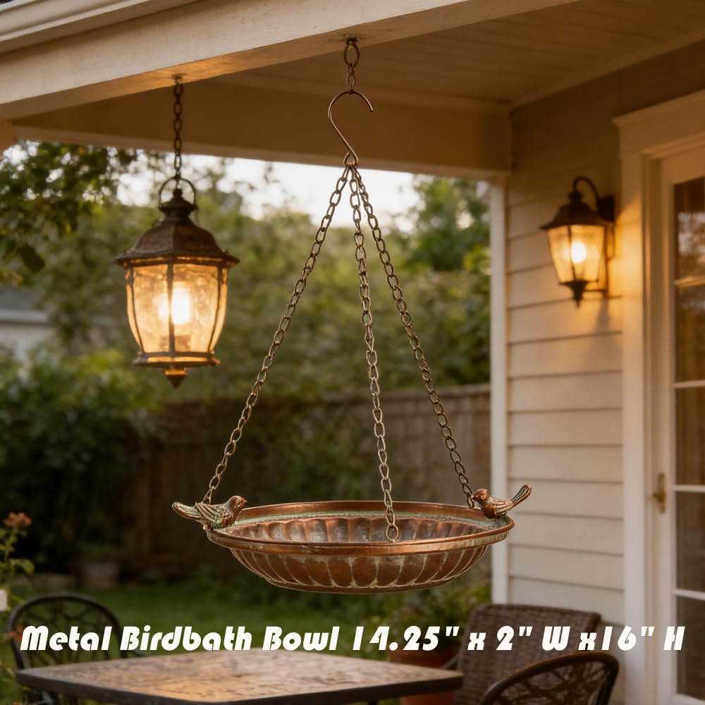 Hanging Bird Bath for Outdoors - 16" Copper Bird Bath Basin | Bird Bath Bowl for Garden, Backyard, Patio Decoration