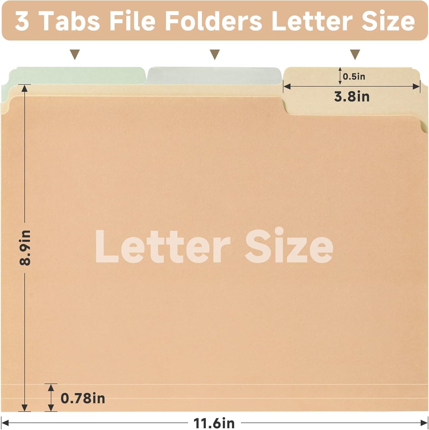 18pcs File Folders, Letter Size, 6 Color Assorted Two-Tone, Pastel, Ma