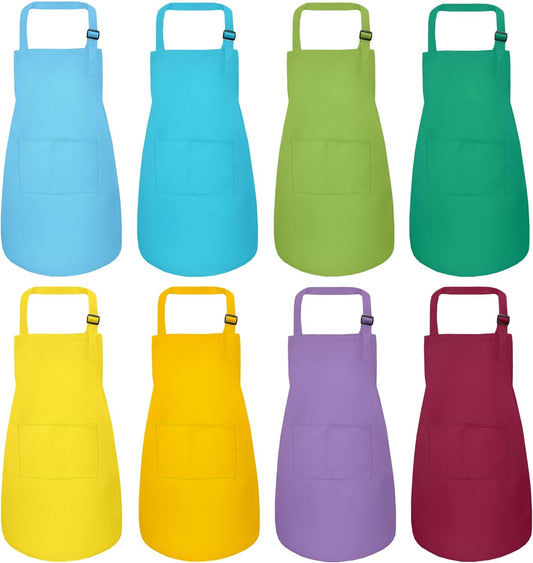 Kids Apron, 8 Pack Kids Aprons for Girls Boys, Children Art Painting A