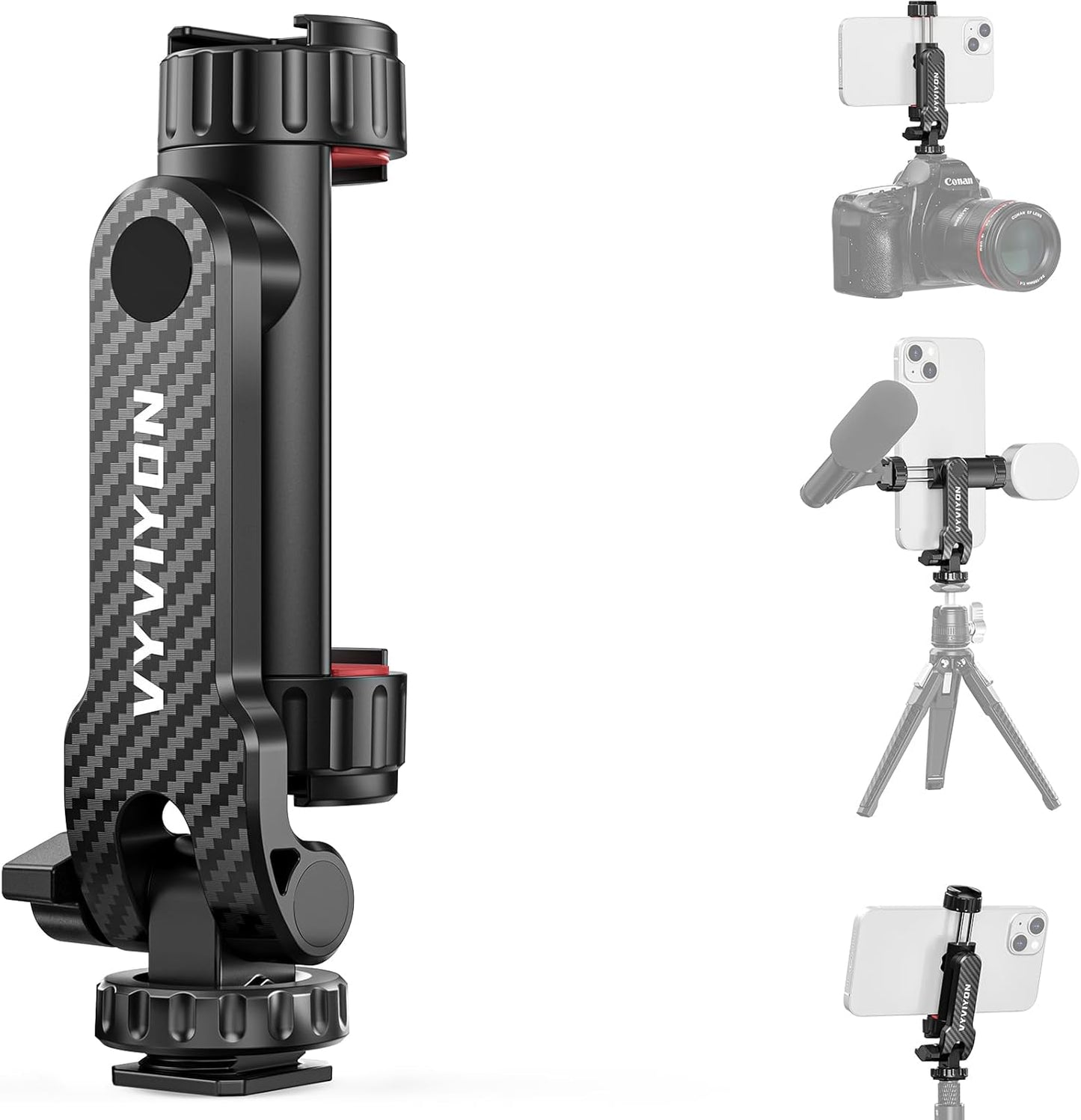 Cell Phone Tripod Mount, Tripod Phone Holder with 1/4" Screw 2 Cold Shoes, 360°Rotates 180°Tilts Adjustable Camera Hot Shoe Phone Mount for iPhone,Samsung, Selfie Stick, Camera Stand