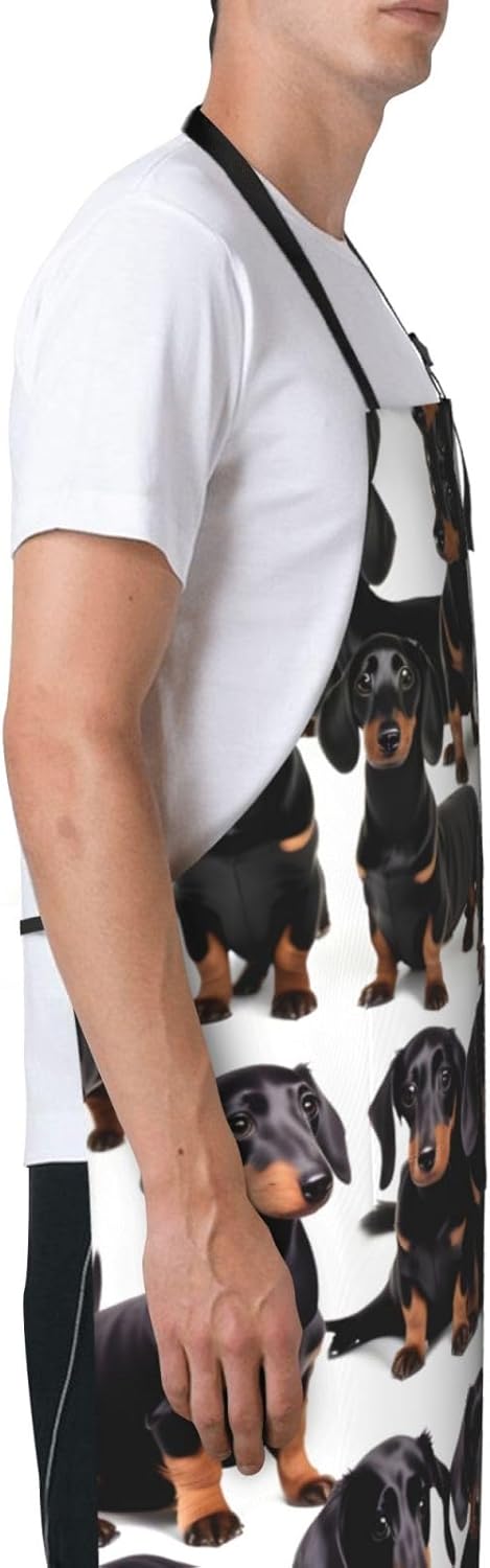 Dachshund Weiner Pet Dog Print Laundry apron 28x33 In Waterproof Kitchen Apron with Pockets for Cooking Baking