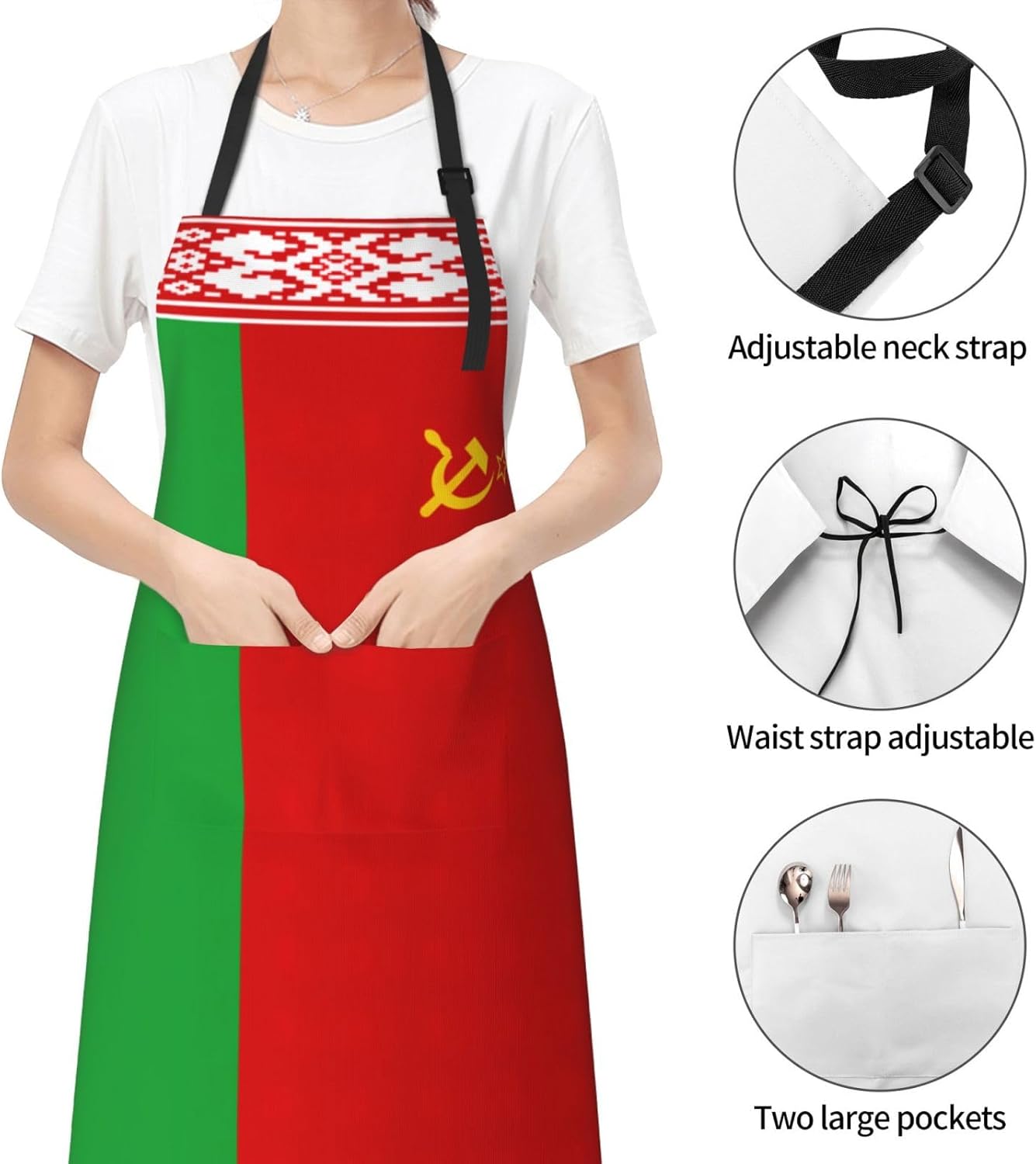Flag of Belarus Print Laundry apron 28x33 In Waterproof Kitchen Apron with Pockets for Cooking Baking