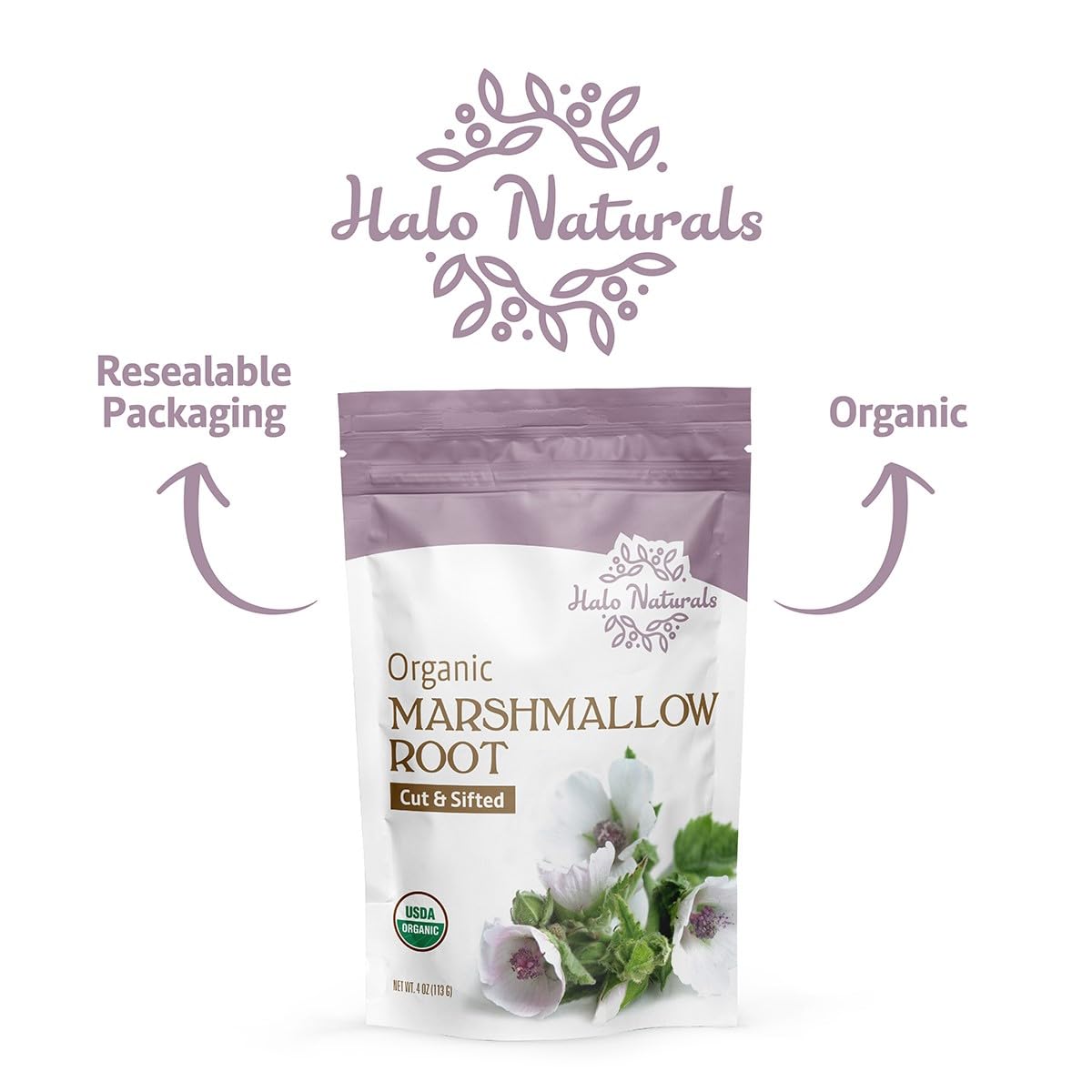Organic Marshmallow Root Cut & Sifted, 4 Ounces (Althaea officinalis) USDA Certified | Resealable Pouch| Packaged in The USA (Pack of 1)