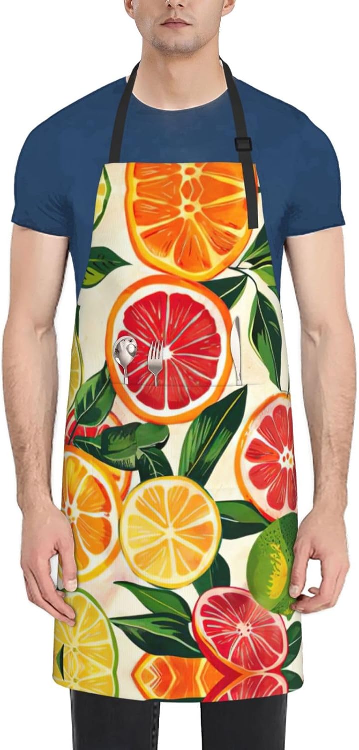 citrus fruit pattern Print Laundry apron 28x33 In Waterproof Kitchen Apron with Pockets for Cooking Baking
