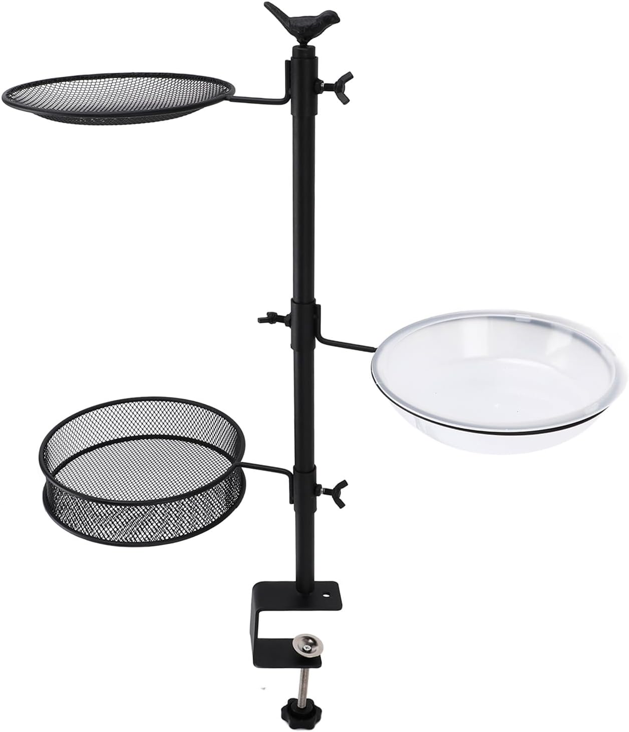 ZJchao Deck Bird Feeder Railing Mount Three Trays Bath Fence Outdoor Balcony Bird Watching Attract Variety Metal Stand Weather Easy Installation