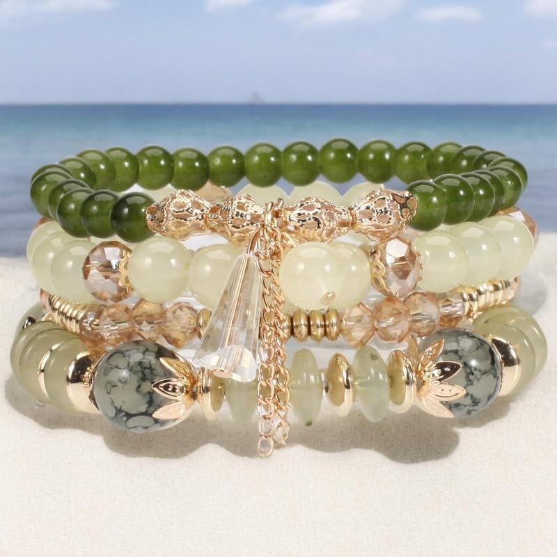 4Pcs Bohemia Multilayer Stackable Beaded Bracelets Set Colorful Crysta