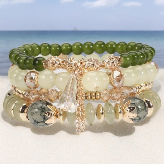 4Pcs Bohemia Multilayer Stackable Beaded Bracelets Set Colorful Crysta