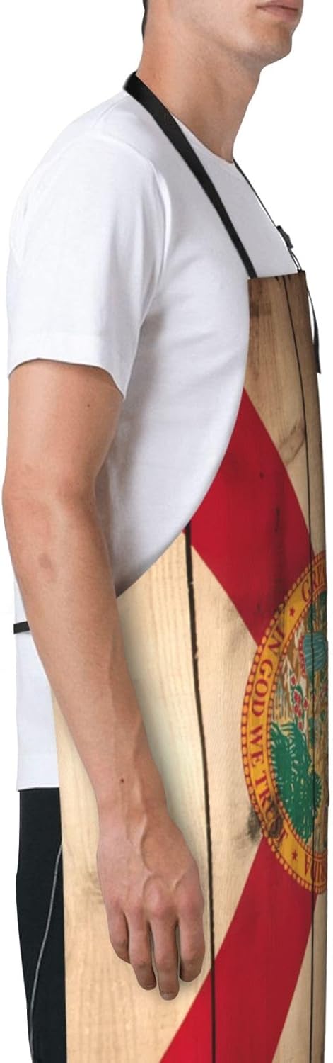 YANYU Florida flag wood grain Print 28x33 In Kitchen Apron Stylish Che