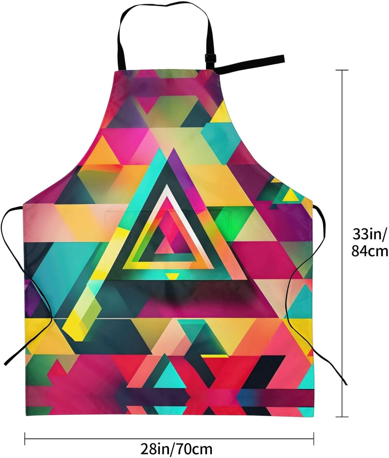 Colorful Triangle pattern Print 28x33 In Adult Kitchen Apron with Pockets Versatile Chef Smock for Cooking Baking