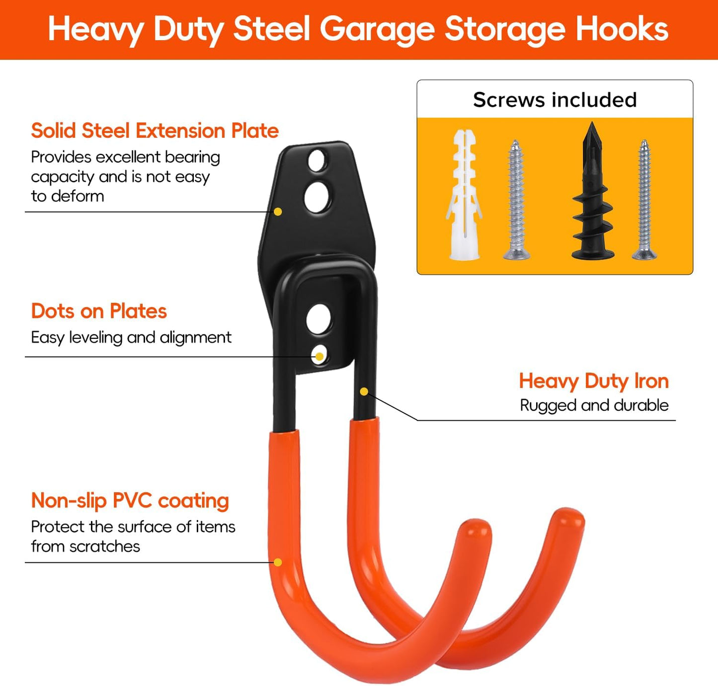 Donext Garage Hooks 6 Pack Heavy Duty Steel Utility Hooks for Hanging,