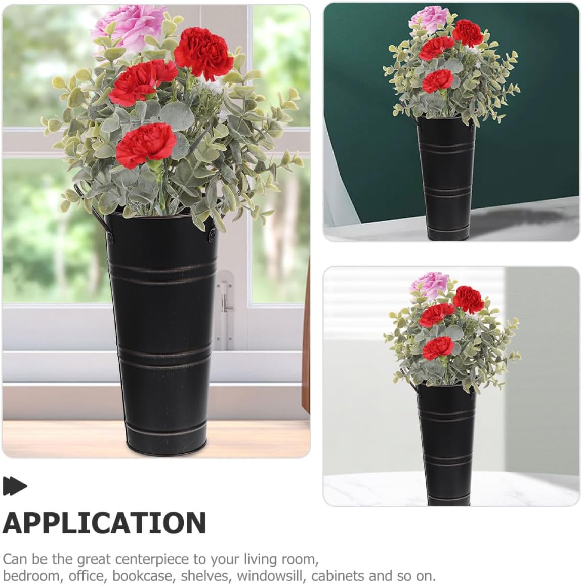 Milisten Vintage Metal Flower Bucket Vase 18.5x31x13cm Iron Planter Ru