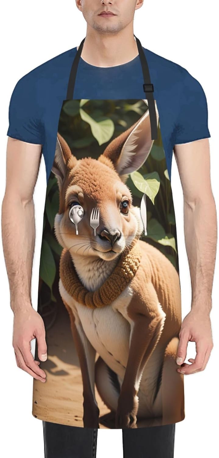 Funny for Kangaroo Zoo print Waterproof chef's apron with pocket apron for kitchen cooking baking barbecue and gardening