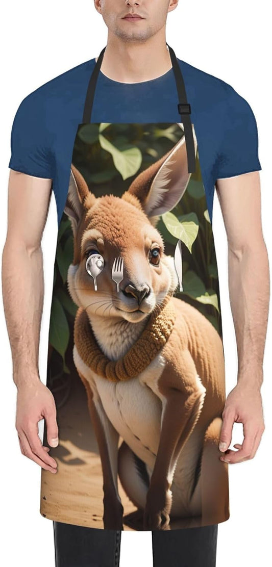 Funny for Kangaroo Zoo print Waterproof chef's apron with pocket apron for kitchen cooking baking barbecue and gardening