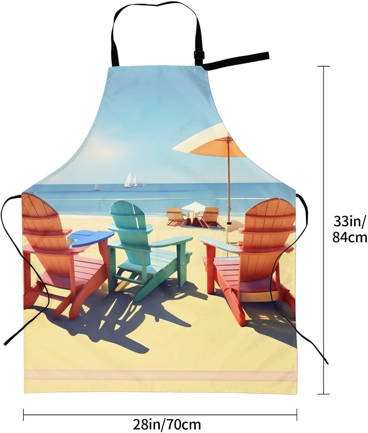 Beach Chairs and Scenery Print Laundry apron 28x33 In Waterproof Kitch