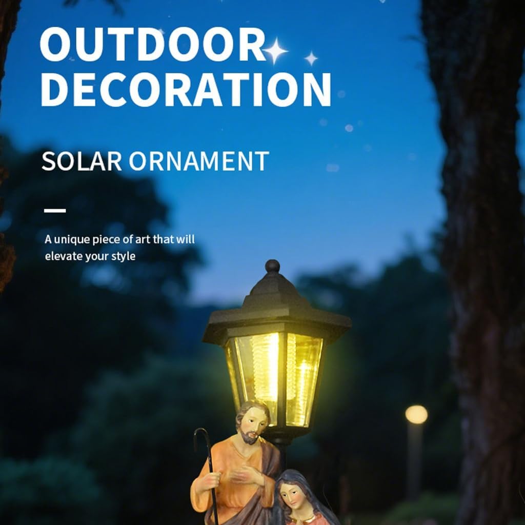 Solar Operated Light Nativity Scene Resins Religious Garden Lawn Ornament Decors