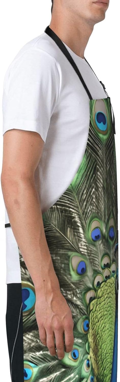 YANYU Fresh peacock Print 28x33 In Kitchen Apron Stylish Chef Apron with Pockets for Cooking Baking Painting