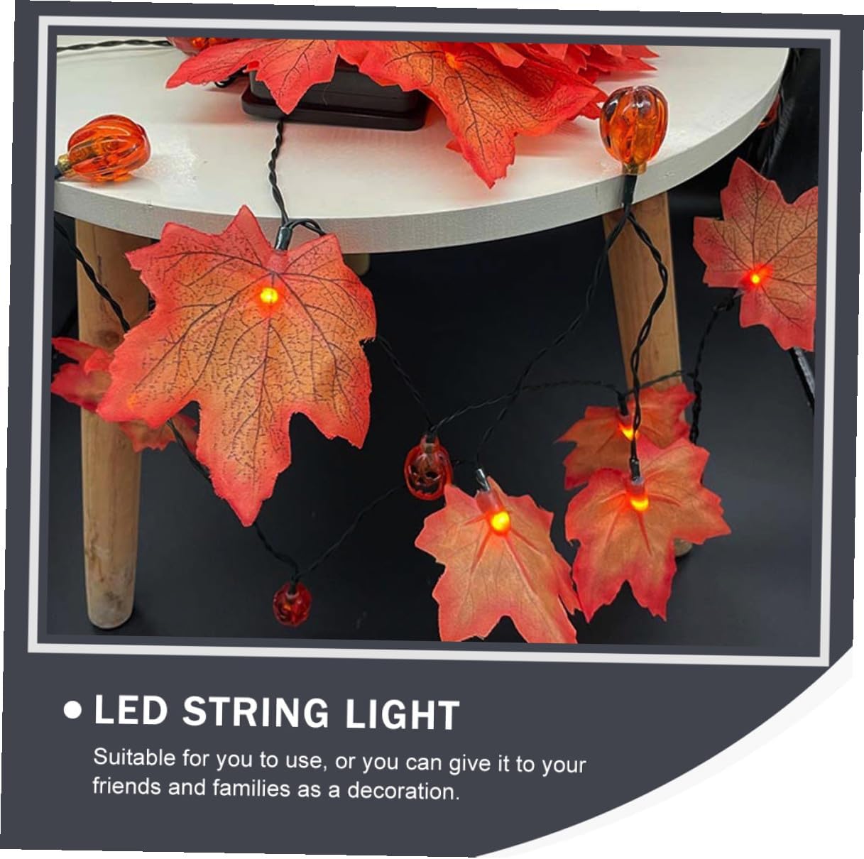 Solar LED String Lights Outdoor Waterproof 7m 50 Pumpkin Maple Leaf Solar-Powered Halloween Garden Courtyard Decor with 8 Modes for Patio and Party